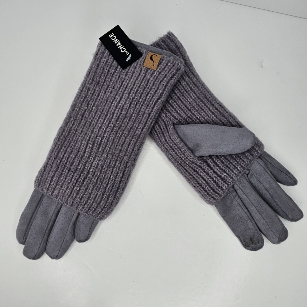 By Chance Women's Knit Overlay Winter Gloves Faux Suede Grey OS
